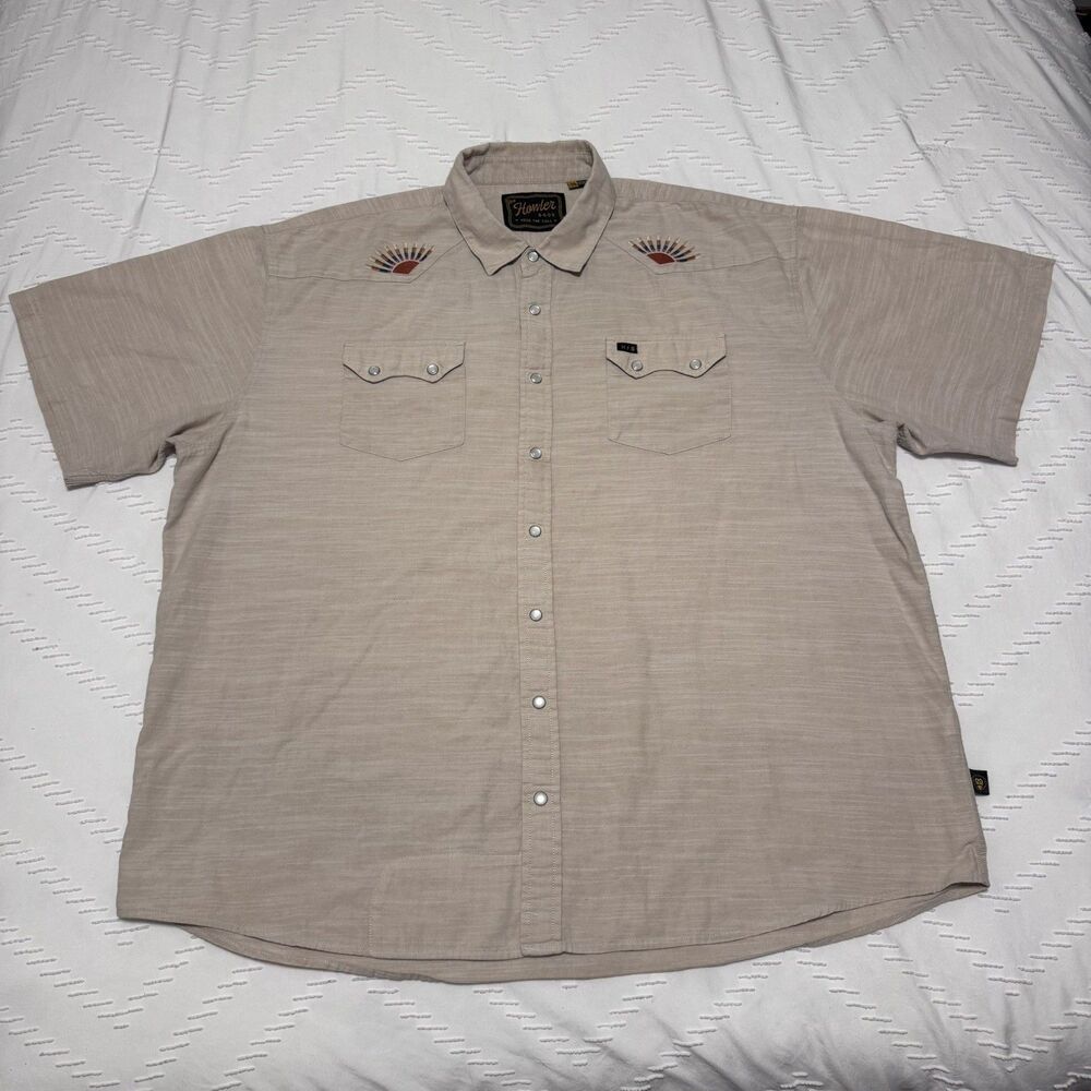 Howler Bros Shirt Mens 2XL Ivory Gaucho Pearl Snap Rising Sun Aztec Western